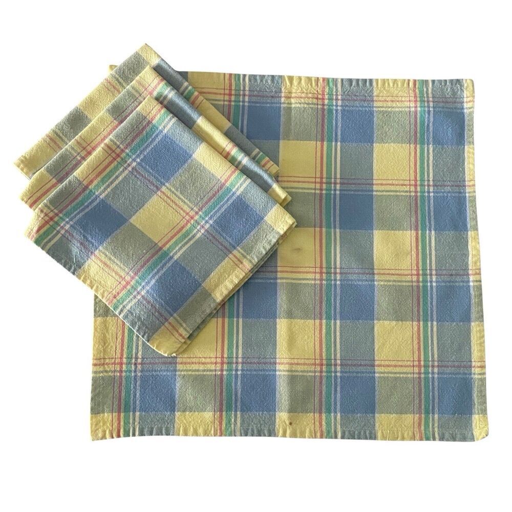 Lot of 4 Fiesta Cloth Napkins Pastel Plaid  17.5" x  16.5" Cotton Dining